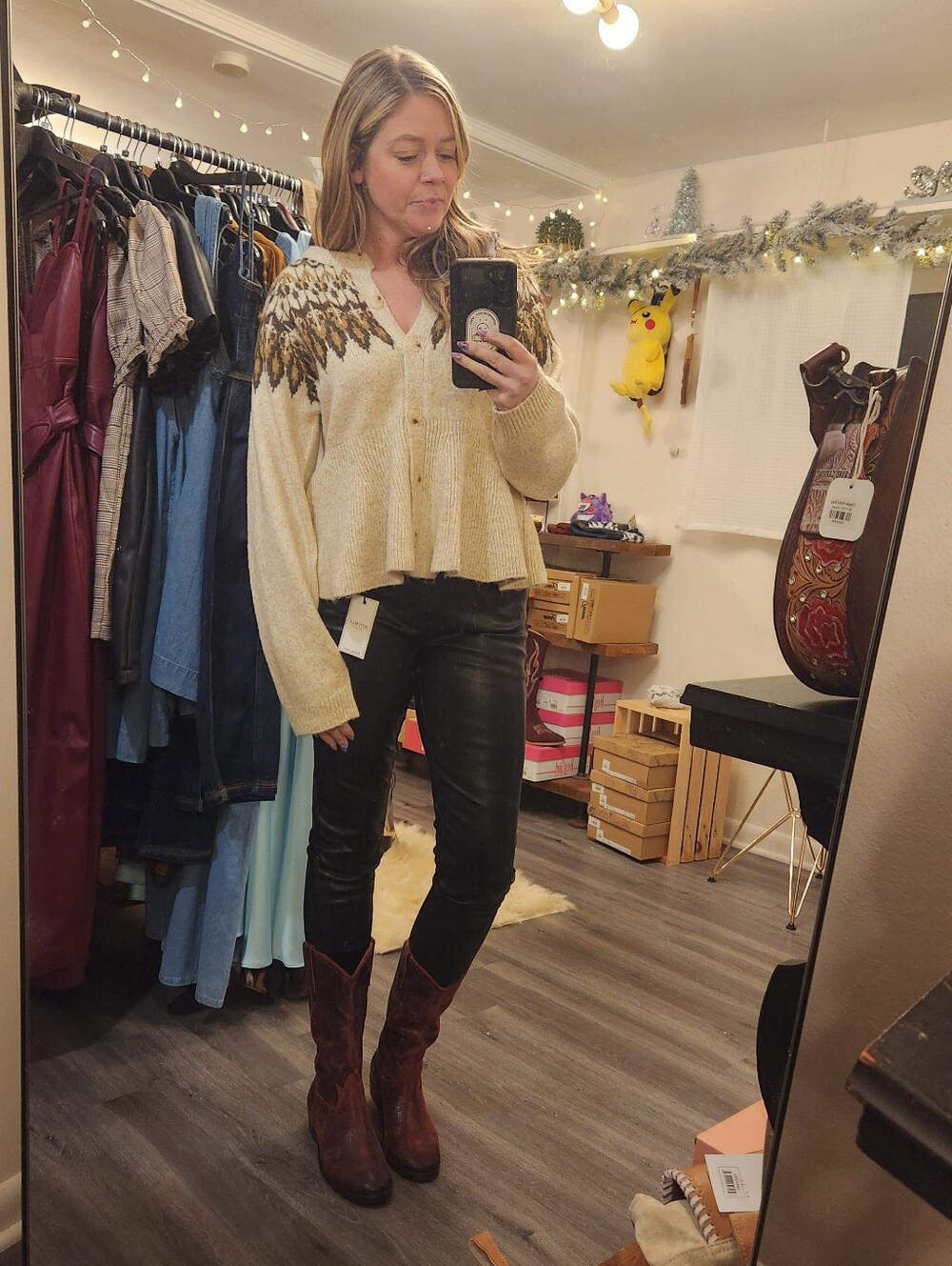 Steve Madden Kyndra Cardigan Cream And Brown Women's Size Large